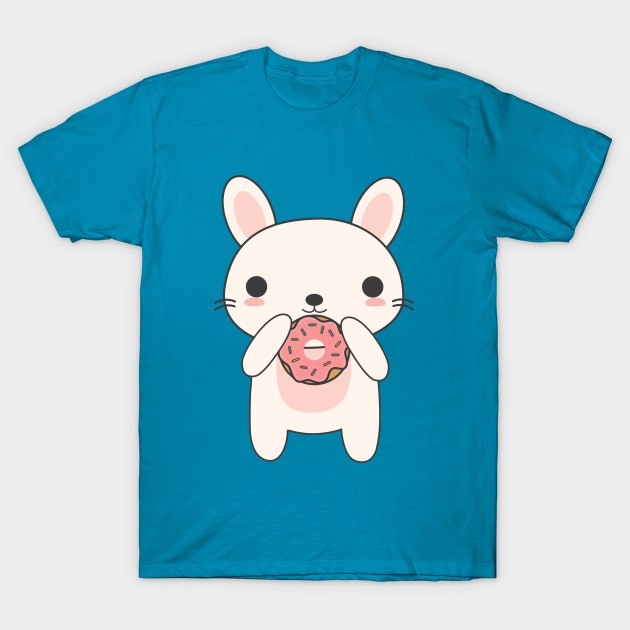 Kawaii Bunny Eating A Donut T-Shirt T-Shirt by happinessinatee